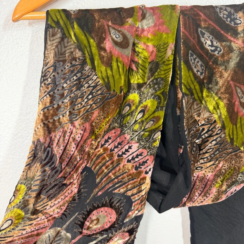 Scarf Women's Multicolor Burnout Velvet Peacock Feather Boho Shawl Wrap 7x66